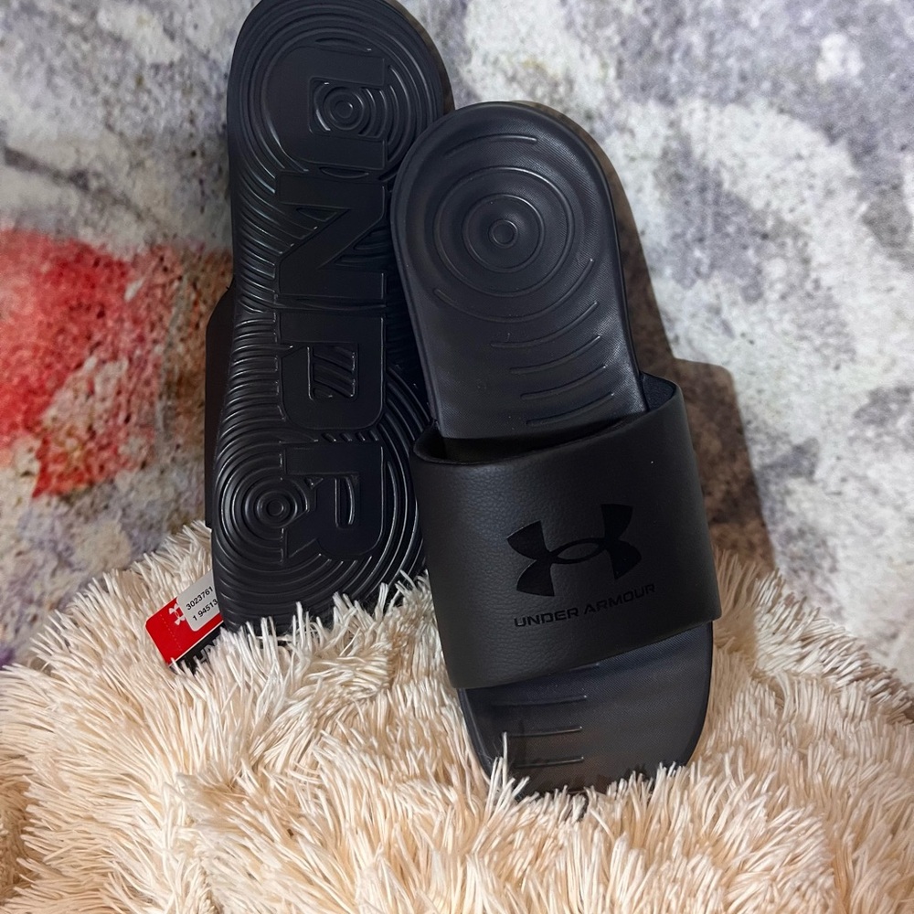 Under Armour Black Slide Sandals ANSA FIX SL. Size 12